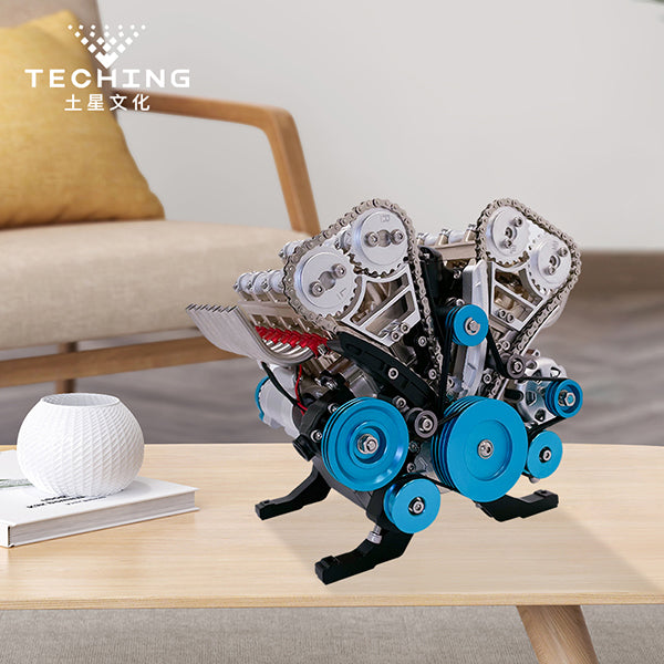 TECHING L4 Car Engine Model Full Metal Assembling Four-cylinder Building Kits