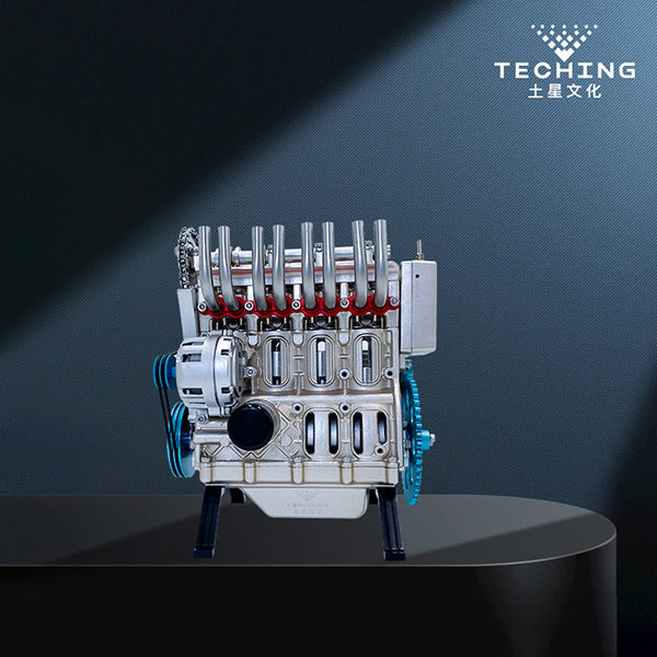 TECHING L4 Car Engine Model Full Metal Assembling Four-cylinder Building Kits
