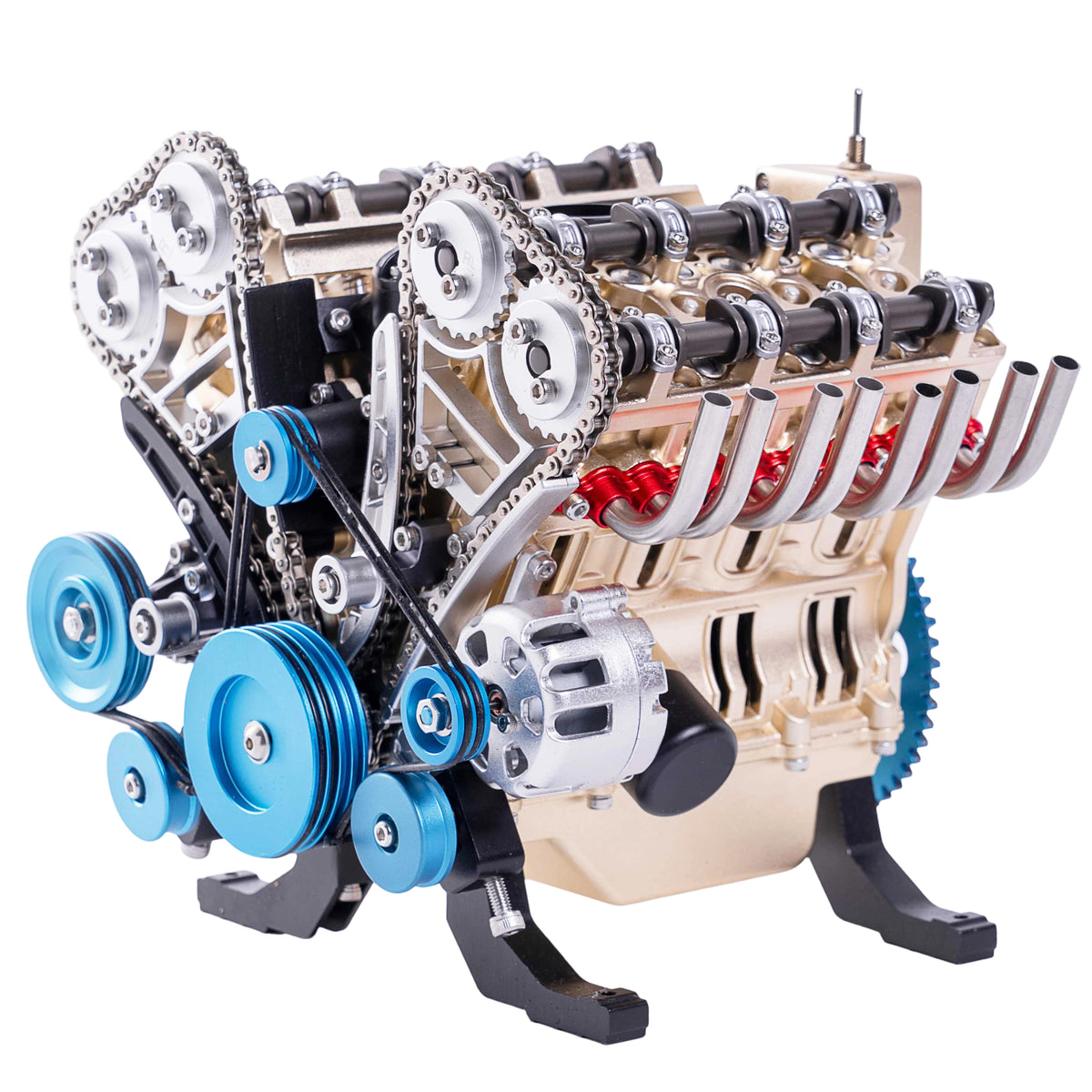 TECHING L4 Car Engine Model Full Metal Assembling Four-cylinder Building Kits